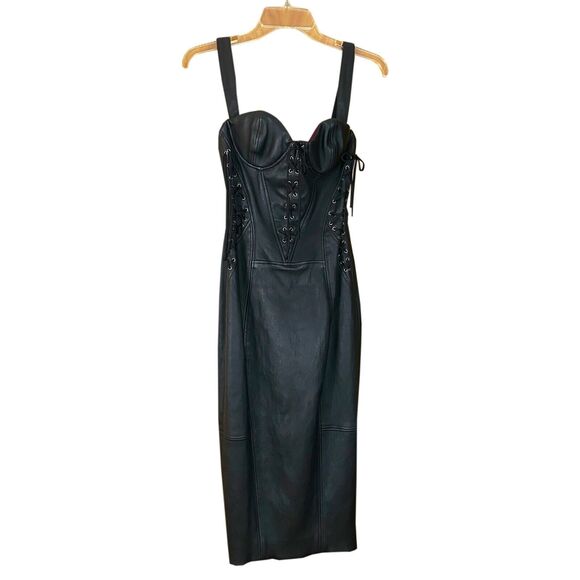 Kiki de Montparnasse Corset Effect Midi Dress Size 6 Black Lambskin Silk Lining - Picture 7 of 16